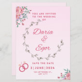 Flat Kaart bruiloft opslaan van de datum uitnodigi (Voorkant / Achterkant)