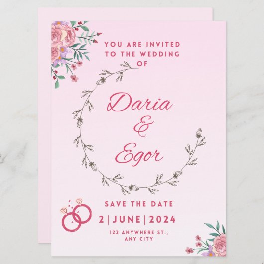 Flat Kaart bruiloft opslaan van de datum uitnodigi (Voorkant / Achterkant)