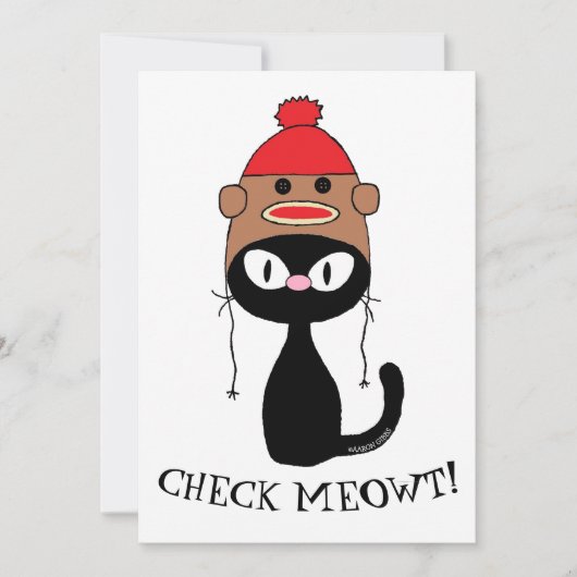 Flat Kaart Check Meowt Black Cat met Sock Monkey P (Voorkant)