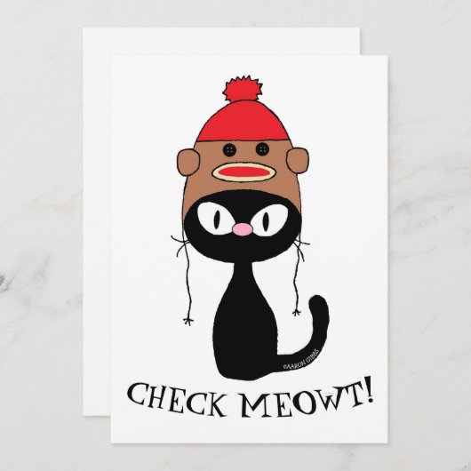 Flat Kaart Check Meowt Black Cat met Sock Monkey P (Voorkant / Achterkant)