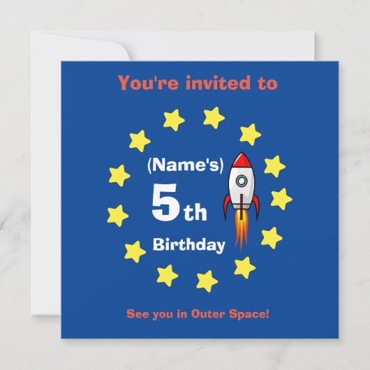 Flat Kaart - Raketschip Custom Birthday -voeg naam (Voorkant)