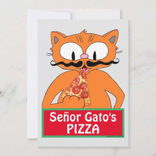 Flat Kaart - Señor Gato's Pizza Funny Mustache Cat (Voorkant)