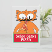 Flat Kaart - Señor Gato's Pizza Funny Mustache Cat (Staand voorkant)