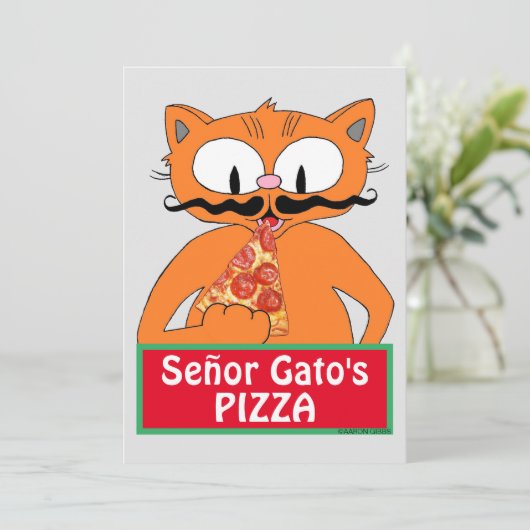 Flat Kaart - Señor Gato's Pizza Funny Mustache Cat (Staand voorkant)