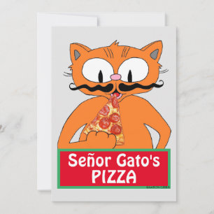 Flat Kaart - Señor Gato's Pizza Funny Mustache Cat