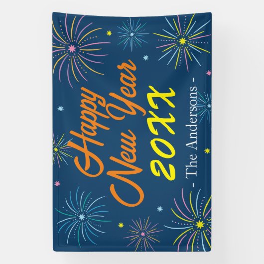Flat Kleurrijke Happy New Year Celebration - Blauw Spandoek (Verticaal)