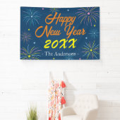 Flat Kleurrijke Happy New Year Celebration - Blauw Spandoek (Insitu)
