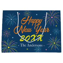 Flat Kleurrijke Oudejaarsfeest - Blauw Groot Cadeauzakje