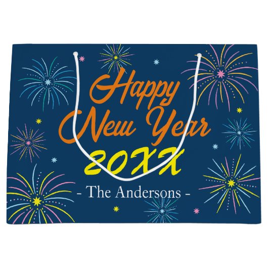 Flat Kleurrijke Oudejaarsfeest - Blauw Groot Cadeauzakje (Voorkant)