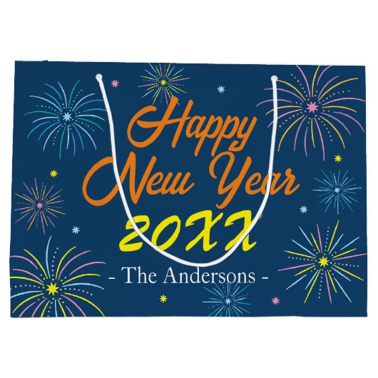 Flat Kleurrijke Oudejaarsfeest - Blauw Groot Cadeauzakje (Achterkant)