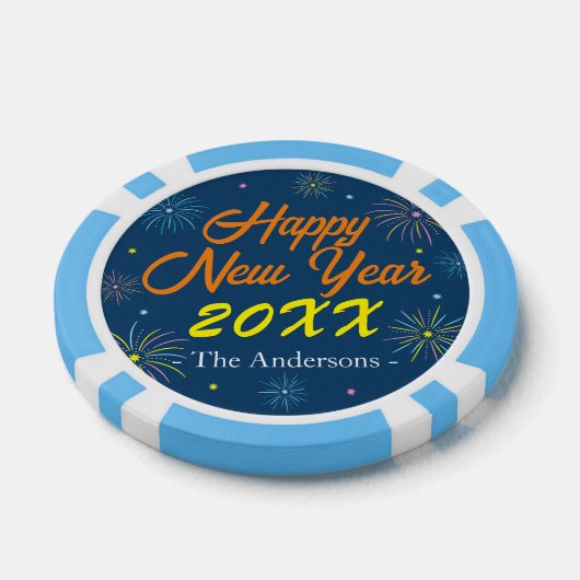 Flat Kleurrijke Oudejaarsfeest - Blauw Poker Chips (Enkel)