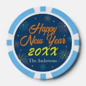 Flat Kleurrijke Oudejaarsfeest - Blauw Poker Chips (Voorkant)