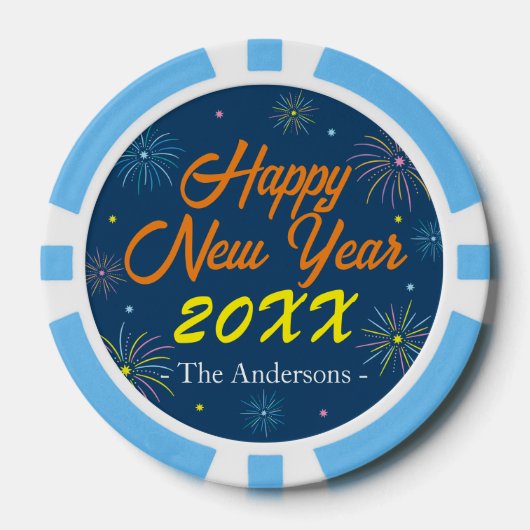 Flat Kleurrijke Oudejaarsfeest - Blauw Poker Chips (Voorkant)