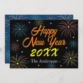 Flat kleurrijke oudejaarsfeest feestdagenkaart (Voorkant / Achterkant)