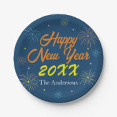 Flat Kleurrijke Oudejaarsfeest - Navy Blue Papieren Bordje (Voorkant)