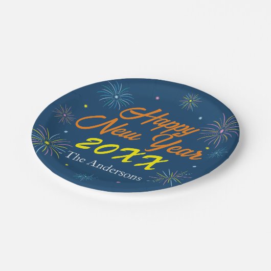 Flat Kleurrijke Oudejaarsfeest - Navy Blue Papieren Bordje (Gekanteld)