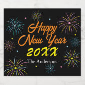 Flat kleurrijke oudejaarsfeest sparkling wijnetiket (Enkel label)