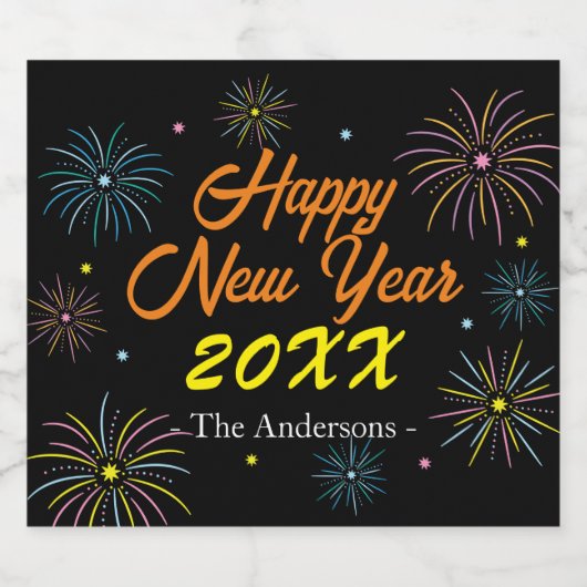 Flat kleurrijke oudejaarsfeest sparkling wijnetiket (Enkel label)