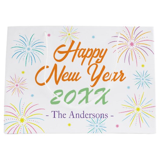 Flat Kleurrijke Oudejaarsfeest - Wit Groot Cadeauzakje (Voorkant)