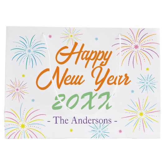 Flat Kleurrijke Oudejaarsfeest - Wit Groot Cadeauzakje (Achterkant)