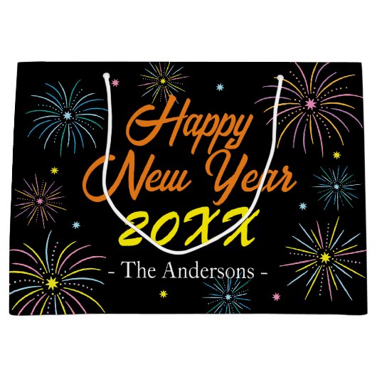 Flat Kleurrijke Oudejaarsfeest - Zwart Groot Cadeauzakje (Voorkant)