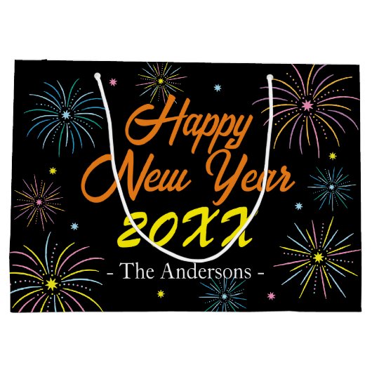 Flat Kleurrijke Oudejaarsfeest - Zwart Groot Cadeauzakje (Achterkant)