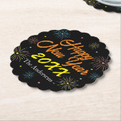 Flat Kleurrijke Oudejaarsfeest - Zwart Kartonnen Onderzetters (Gekanteld)