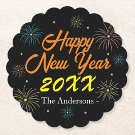 Flat Kleurrijke Oudejaarsfeest - Zwart Kartonnen Onderzetters