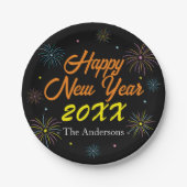 Flat Kleurrijke Oudejaarsfeest - Zwart Papieren Bordje (Voorkant)