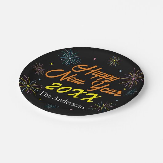 Flat Kleurrijke Oudejaarsfeest - Zwart Papieren Bordje (Gekanteld)