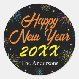 Flat Kleurrijke Oudejaarsfeest - Zwart Ronde Sticker