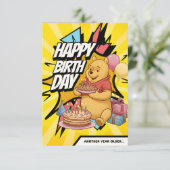 Flat Kleurrijke Poeh Verjaardag Kaart (Staand voorkant)