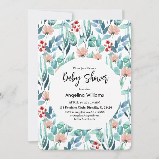 Flat lay baby shower uitnodigingskaart met ontwerp kaart (Voorkant)