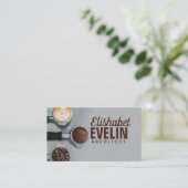 Flat lay fotografie van koffie latte G65 Visitekaartje (Staand voorkant)