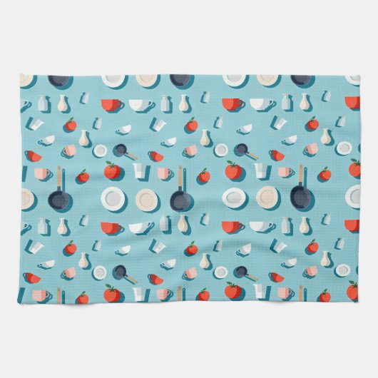 Flat lay kitchenware mugs and bright red tomatoes theedoek (Horizontaal)