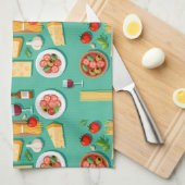 Flat lay pattern of Italian food including wine Theedoek (Quarter Fold)