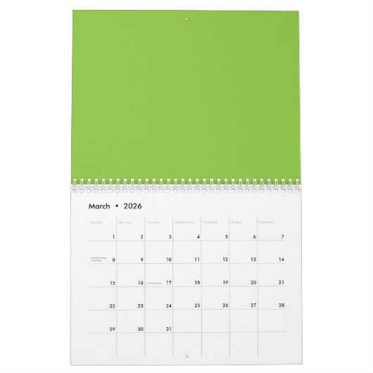 Flat Lime Green Background – School Texture Kalender (Mar 2026)