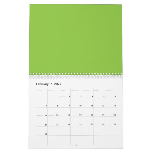 Flat Lime Green Background – School Texture Kalender (Feb 2027)