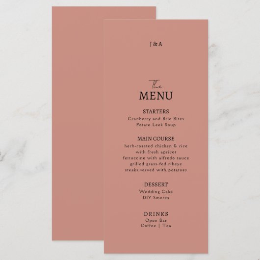 Flat Menu bruiloft Minimalistisch modern. (Voorkant / Achterkant)