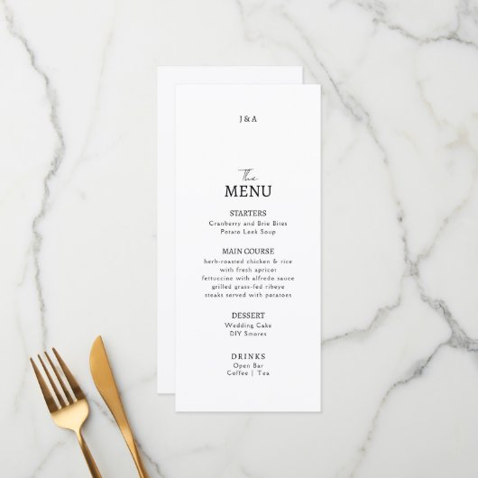 Flat Menu bruiloft Minimalistisch modern. (Voorkant / Achterkant in situ)