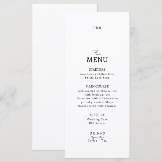Flat Menu bruiloft Minimalistisch modern. (Voorkant / Achterkant)