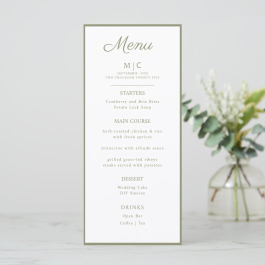 Flat Menu bruiloft Minimalistisch modern. (Staand voorkant)