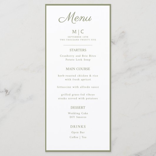 Flat Menu bruiloft Minimalistisch modern. (Voorkant)