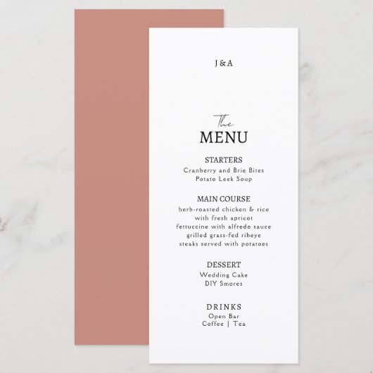 Flat Menu bruiloft Minimalistisch modern. (Voorkant / Achterkant)