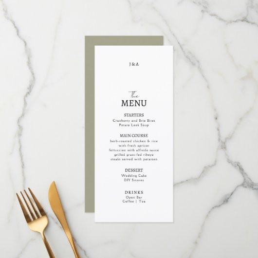 Flat Menu bruiloft Minimalistisch modern. (Voorkant / Achterkant in situ)