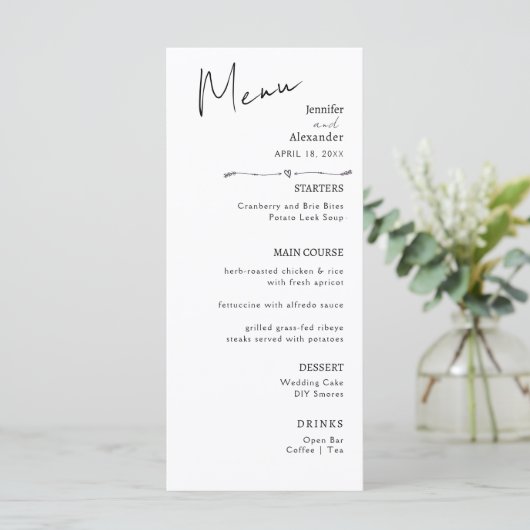 Flat Menu bruiloft Minimalistisch modern. (Staand voorkant)
