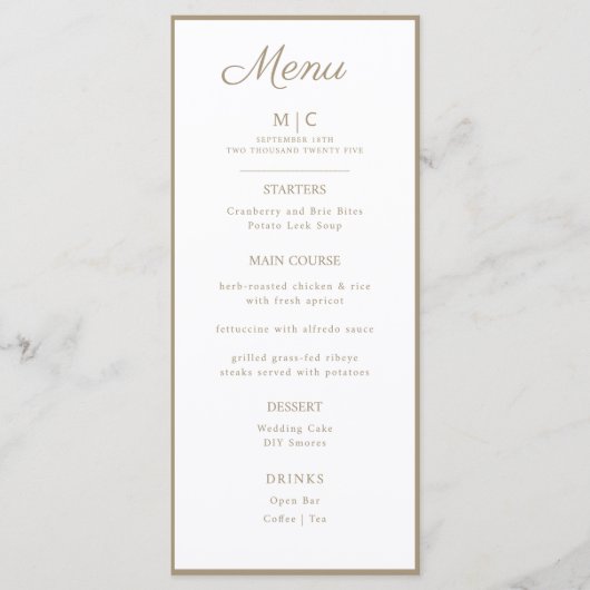 Flat Menu bruiloft Minimalistisch modern. (Voorkant)