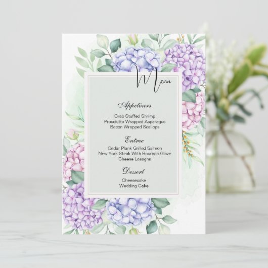 Flat Menu Kaart-Hydrangeas (Staand voorkant)