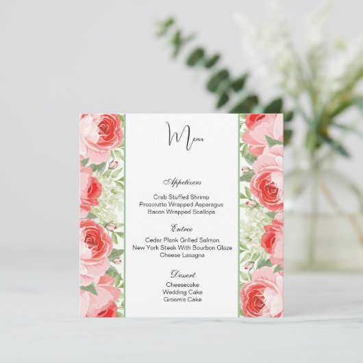 Flat Menu Kaart-roze rozen (Staand voorkant)