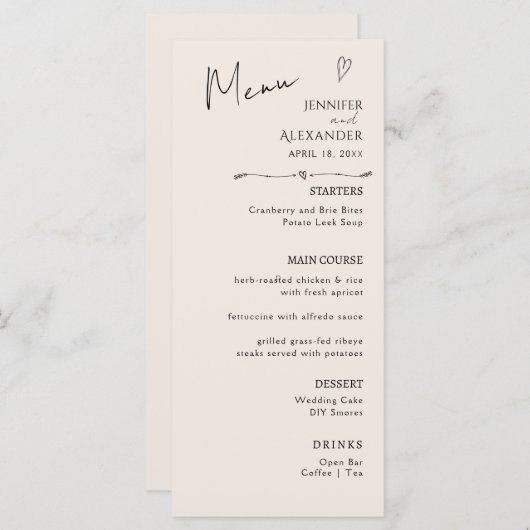 Flat Menu Minimalistische moderne kalligrafie, bru (Voorkant / Achterkant)